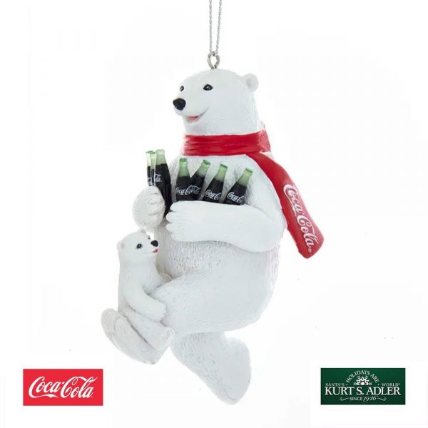 Orso Polare con Cucciolo e Bottigliette Coca-Cola® in Resina Kurt Adler - H 12 cm