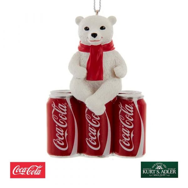 Orso Polare seduto su Lattine Coca-Cola® in Resina Kurt Adler - H 10 cm