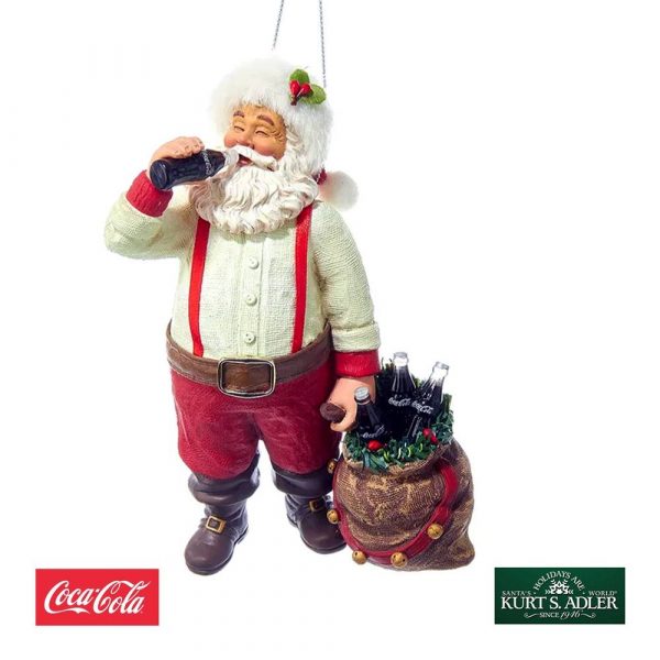 Babbo Natale e Sacco con Bottigliette Coca-Cola® in Plastica Kurt Adler - H 14 cm