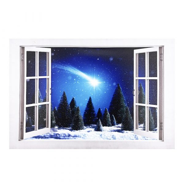 Quadro in tela Luminoso Natalizio con Finestra Aperta e Stella Cometa - 60 x 40 cm