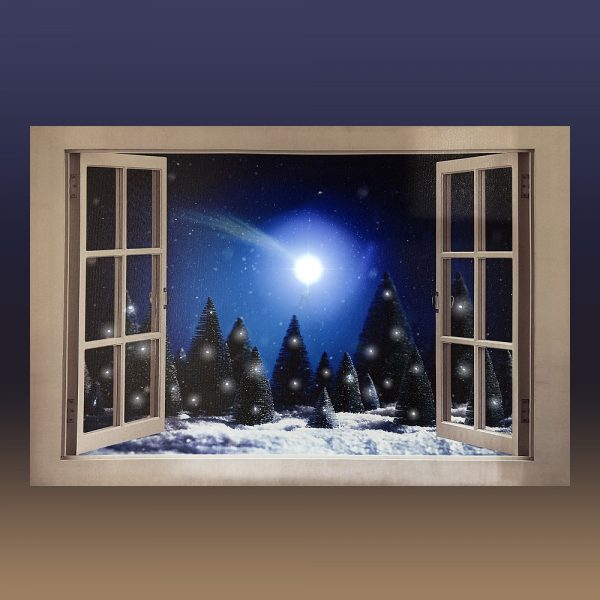 Quadro in tela Luminoso Natalizio con Finestra Aperta e Stella Cometa - 60 x 40 cm - immagine 2