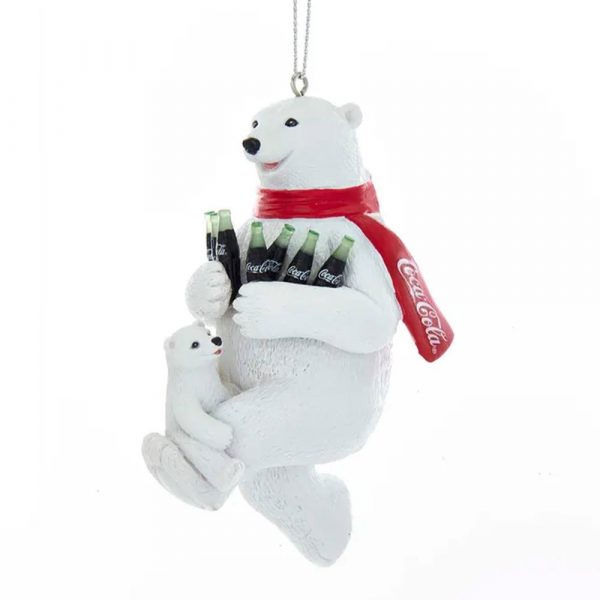 Orso Polare con Cucciolo e Bottigliette Coca-Cola® in Resina Kurt Adler - H 12 cm - immagine 2