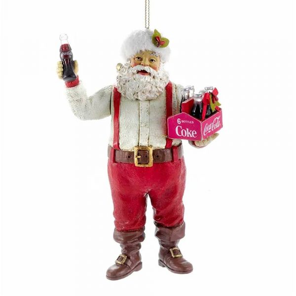 Babbo Natale in Piedi con Cassettina di Bottiglie Coca-Cola® in Platica Kurt Adler - H 14 cm - immagine 2