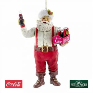Babbo Natale in Piedi con Cassettina di Bottiglie Coca-Cola® in Platica Kurt Adler - H 14 cm