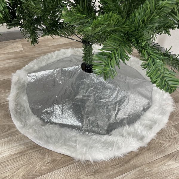 Copribase in Tessuto Argento con Glitter con Bordo Bianco in pelliccia - Ø 90 cm