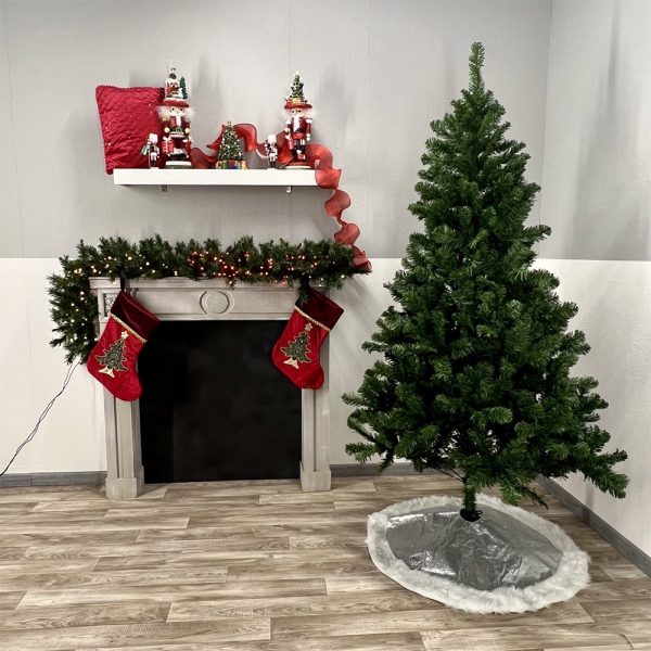 Copribase in Tessuto Argento con Glitter con Bordo Bianco in pelliccia - Ø 90 cm - immagine 2