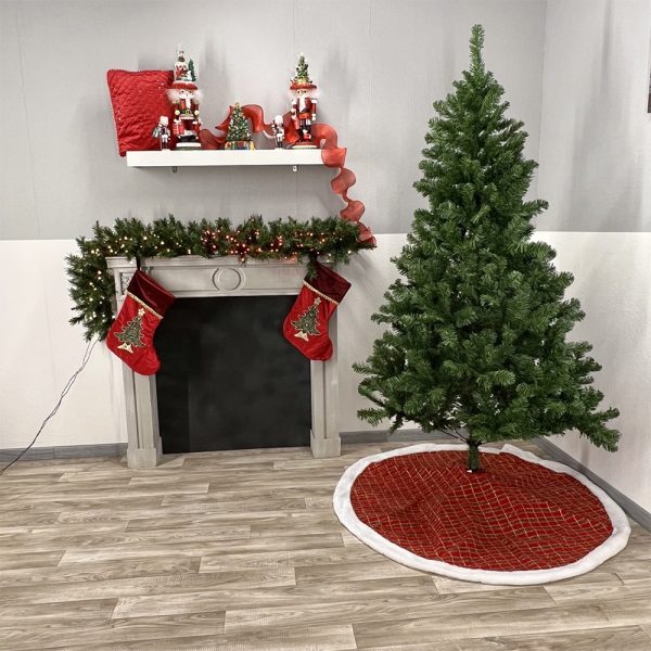 Copribase in Tessuto Rosso con decorazioni a Trama Scozzese Glitter Oro, Rosso e Verde con Bordo in Pelliccia - Ø 120 cm - immagine 2