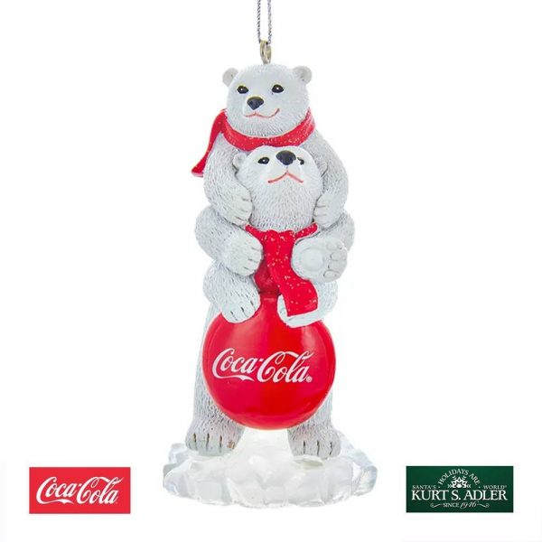 Orso Polare con Cucciolo e Tappo Coca-Cola® in Resina Kurt Adler - H 9 cm