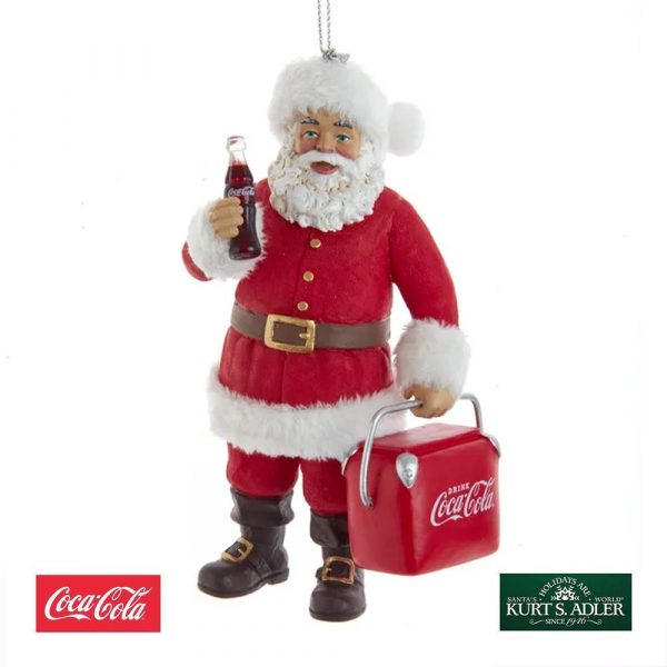 Babbo Natale in Piedi con Mini Frigo Coca-Cola® in Platica Kurt Adler - H 12 cm