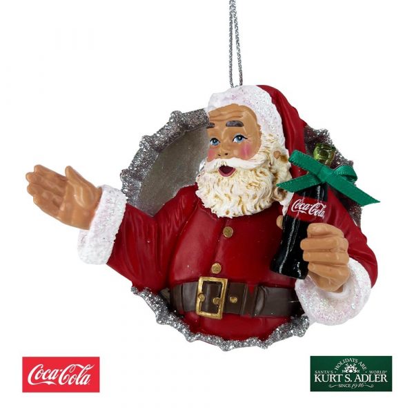 Babbo Natale con Bottiglietta Coca-Cola® in Resina Kurt Adler - H 8 cm