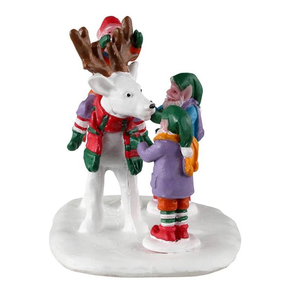 Elfi con Renna di Neve Reindeer Snowman H 7 cm Personaggio Lemax - 33629 - immagine 2