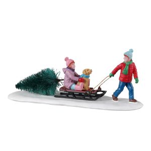 Bimbi con Albero di Natale Bringing Home Our Tree H 5 cm Personaggio Lemax - 33628