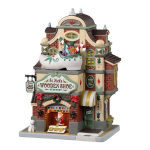 Negozio di Scarpe in Legno St. Nick's Wooden Shoe Shop H 20 cm Edificio Illuminato Lemax - 35069