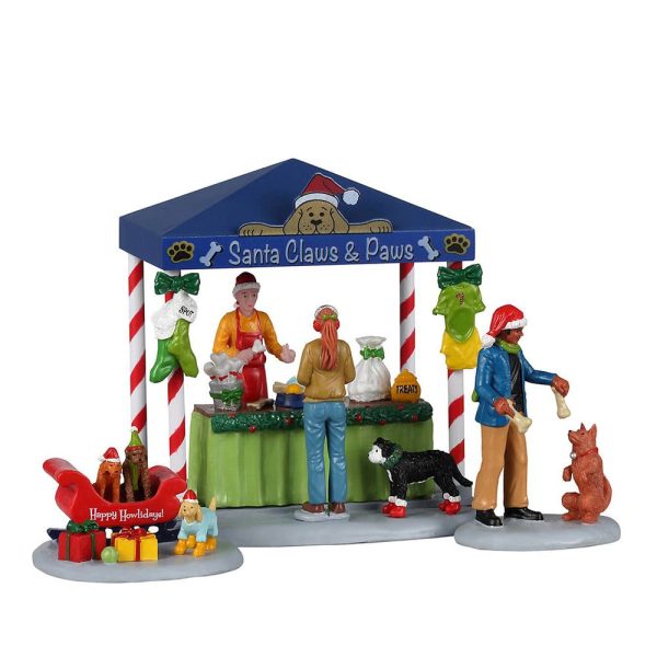 Chiosco di Biscotti per Cani Santa Claws & Paws, Set di 3 Pezzi Bancarella del Mercatino H 12 cm Lemax - 23606