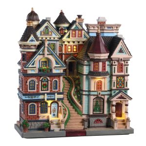 Case con Scalinata Centrale Houses On a Hill H 26 cm Facciata Illuminata Lemax - 05617