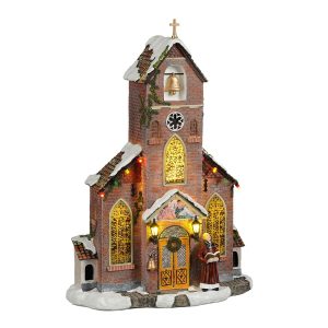 Chiesa con Campanile Church H 31 cm Facciata Illuminata LuVille - 1142368