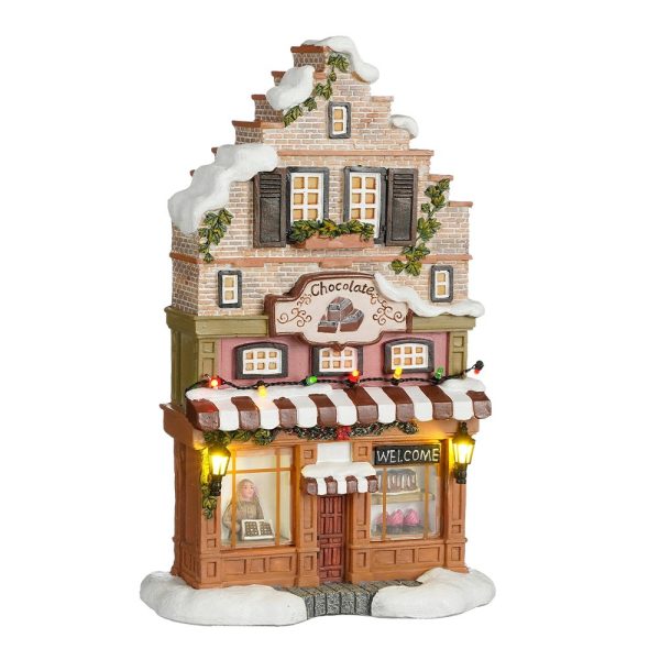 Cioccolateria Chocolate Shop H 23 cm Facciata Illuminata LuVille - 1142337