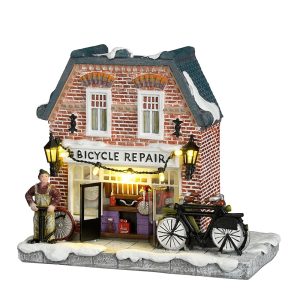 Biciclettaio Bicycle Repair Shop H 14 cm Edificio Illuminato LuVille - 1142371