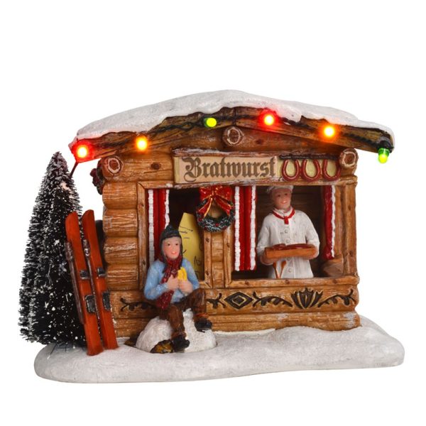 Bancarella delle Salsicce Bratwurst Christmas Market H 9 cm Scena Illuminata LuVille - 610116