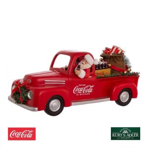 Babbo Natale su Camioncino Rosso con Bottigliette Pregiato Drink Coca-Cola® in Bottles Kurt Adler - H 15 cm