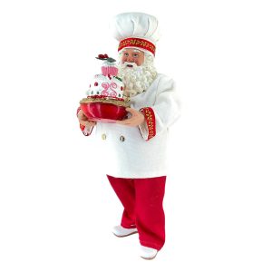 Babbo Natale Pasticcere con Torta da Collezione - H 28 cm