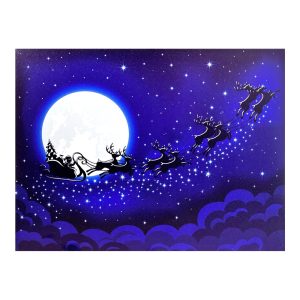Quadro in tela Luminoso Natalizio con Babbo Natale e Renne - 40 x 30 cm