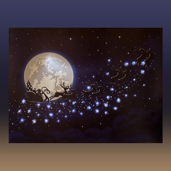 Quadro in tela Luminoso Natalizio con Babbo Natale e Renne - 40 x 30 cm - immagine 2