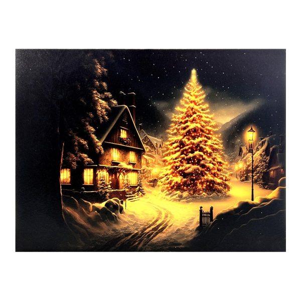 Quadro in tela Luminoso Natalizio con Paesaggio Notturno Innevato - 40 x 30 cm