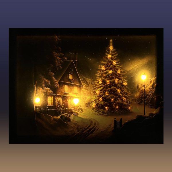 Quadro in tela Luminoso Natalizio con Paesaggio Notturno Innevato - 40 x 30 cm - immagine 2