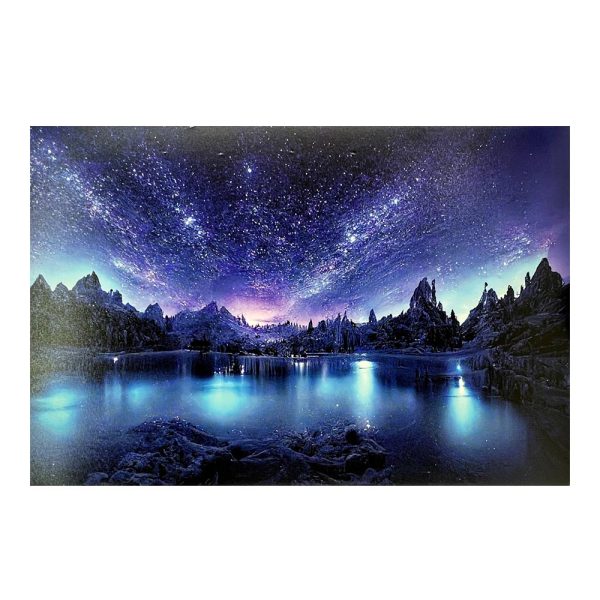 Quadro in tela Luminoso Natalizio con Aurora Boreale su Lago - 60 x 40 cm
