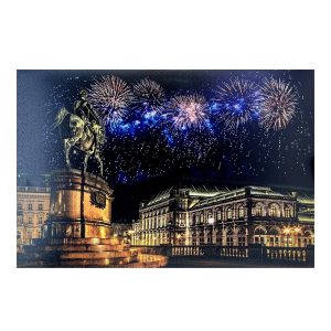 Quadro in tela Luminoso Natalizio con Piazza e Fuochi d'Artificio - 60 x 40 cm