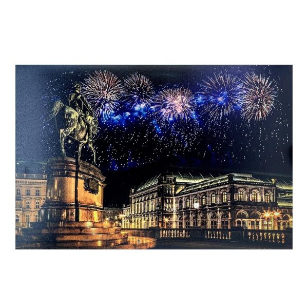 Quadro in tela Luminoso Natalizio con Piazza e Fuochi d'Artificio - 60 x 40 cm