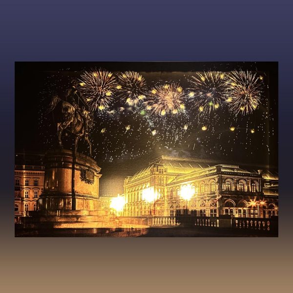 Quadro in tela Luminoso Natalizio con Piazza e Fuochi d'Artificio - 60 x 40 cm - immagine 2