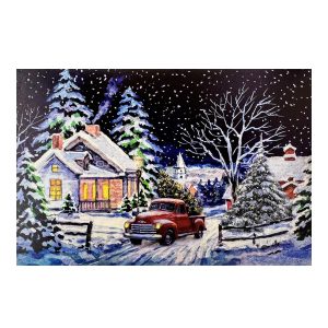 Quadro in tela Luminoso Natalizio con Villaggio Innevato effetto Dipinto - 60 x 40 cm