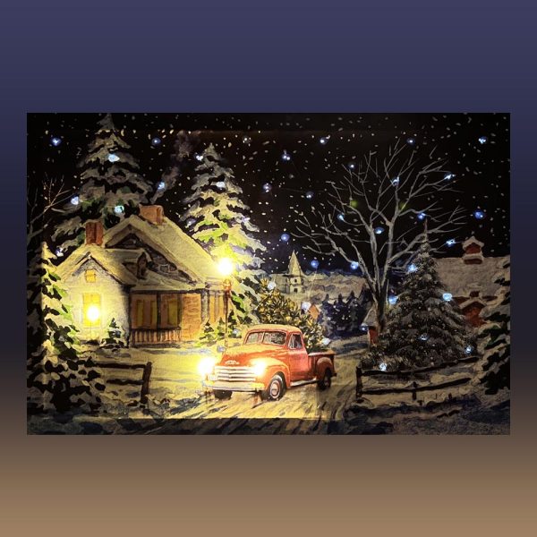 Quadro in tela Luminoso Natalizio con Villaggio Innevato effetto Dipinto - 60 x 40 cm - immagine 2