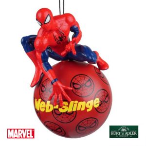 Spider Man su Sfera Personaggio in Resina Marvel® Kurt Adler - Ø 8 cm