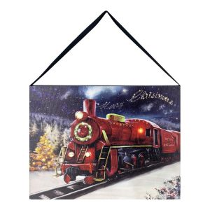 Quadro in tela Luminoso Natalizio con Treno Rosso - 20 x 15 cm