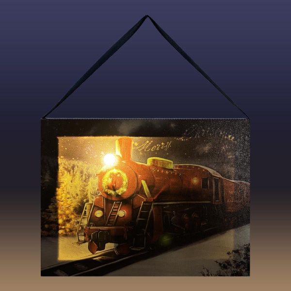Quadro in tela Luminoso Natalizio con Treno Rosso - 20 x 15 cm - immagine 2