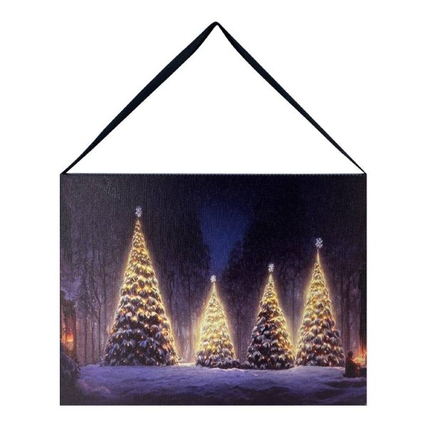 Quadro in tela Luminoso Natalizio con Alberi Innevati - 20 x 15 cm