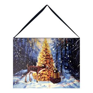 Quadro in tela Luminoso Natalizio con Cerbiatto e Doni natalizi - 20 x 15 cm