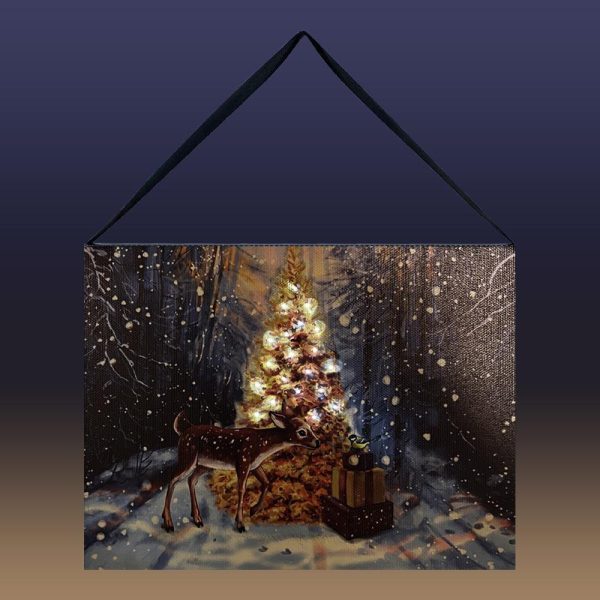 Quadro in tela Luminoso Natalizio con Cerbiatto e Doni natalizi - 20 x 15 cm - immagine 2
