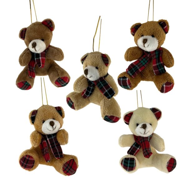 Orsetto di Peluche con Sciarpa Scozzese Rossa e Verde - H 10 cm