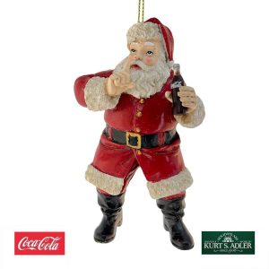 Babbo Natale con Bottiglietta Coca-Cola® in Resina Kurt Adler - H 12 cm