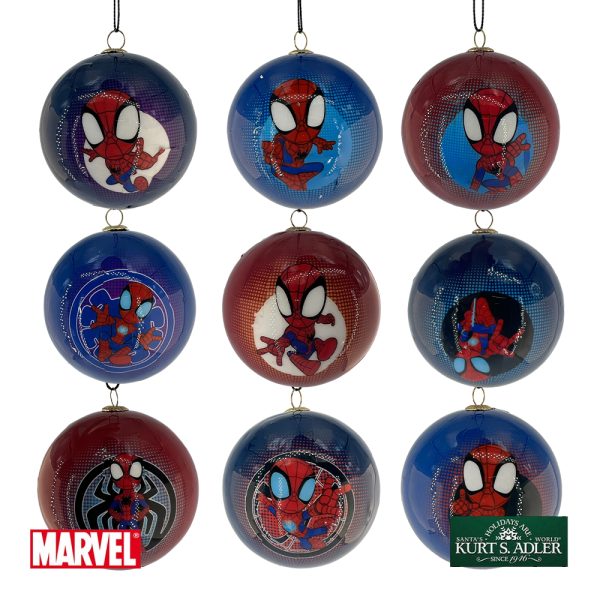 Box 9 Sfere in Plastica Spider Man Marvel® Kurt Adler – Ø 8 cm