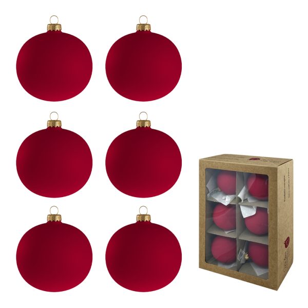 Box 6 Sfere in Vetro ø 80 mm Artigianali Europee - Rosso Opaco Vellutato