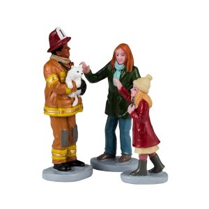 Pompiere in Aiuto Fireman to the Rescue H 7 cm, set da 3 pezzi Personaggio Lemax - 42325