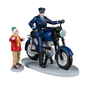 Poliziotto in Moto Police Officer in H 7 cm, set da 2 pezzi Personaggio Lemax - 42320