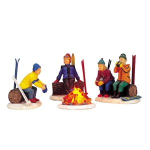 Falò tra Sciatori Skiers' Camp Fire H 5 cm, set di 4 pezzi Scena Illuminata Lemax - 04468