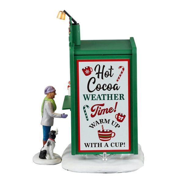 Chiosco di Cioccolata Calda Cocoa Express, set di 2 pezzi Bancarella del Mercatino H 13 cm Edificio Illuminato Lemax - 34149 - immagine 2
