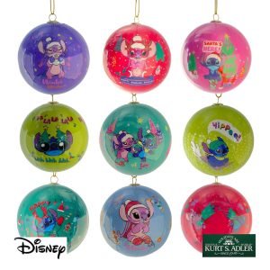 Box 9 Sfere in Plastica ©Disney Lilo & Stitch Kurt Adler - Ø 8 cm